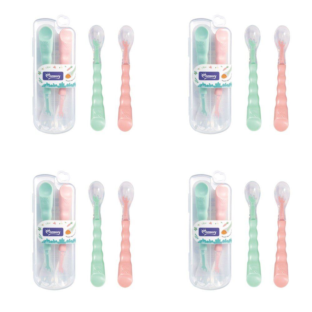 Momeasy Silicone Tip Baby Spoon Set 2 Pack in Plastic Case Bundle of 4