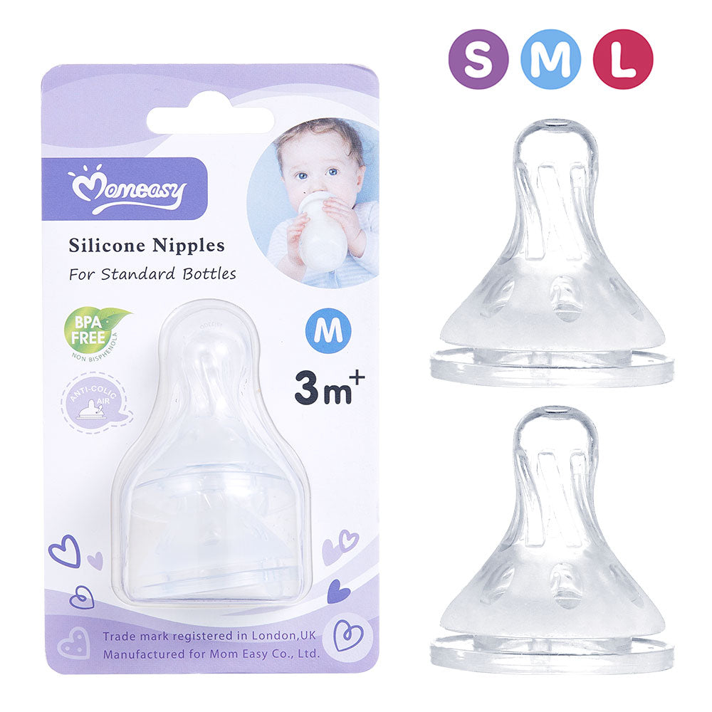 Momeasy Silicone Nipple For Standard Bottles BPA Free Twin Pack Standard Medium