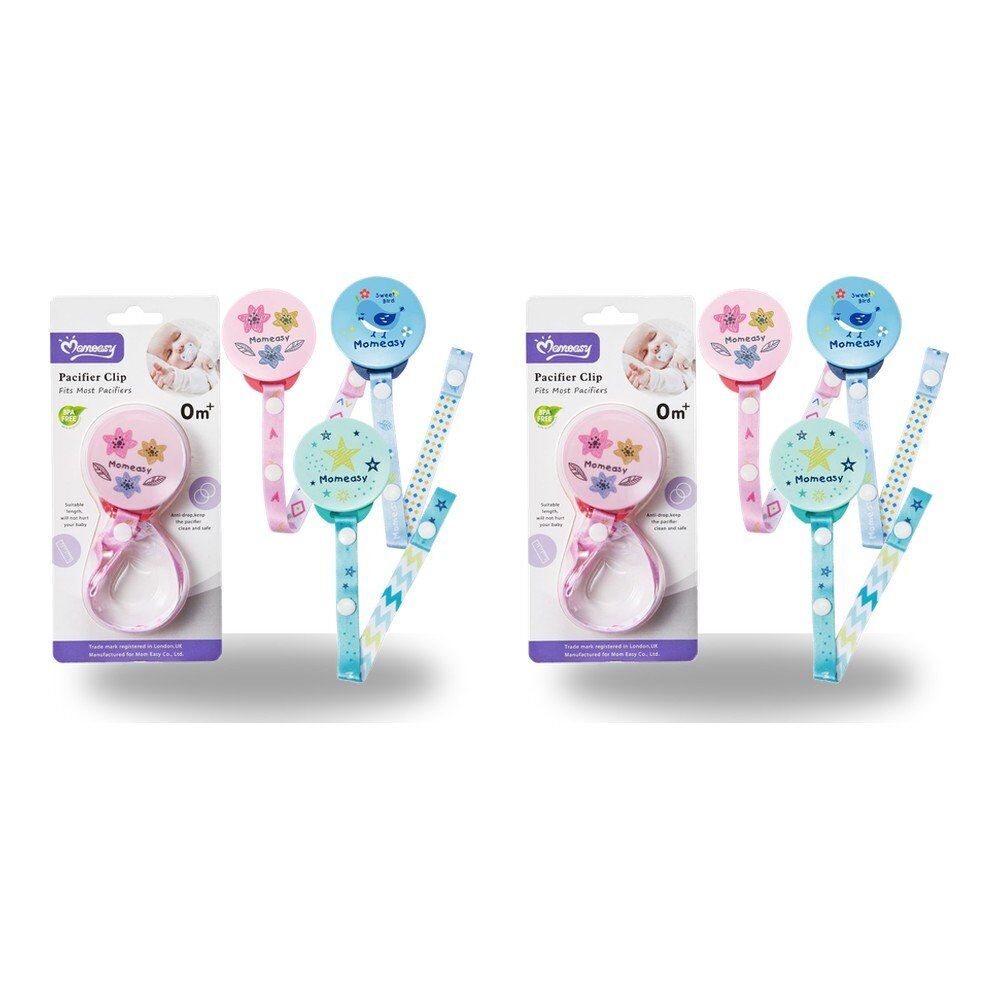Momeasy Pacifier Clip Dummy Holder 0m+ - Random Design and Colour Supplied Pack of 2