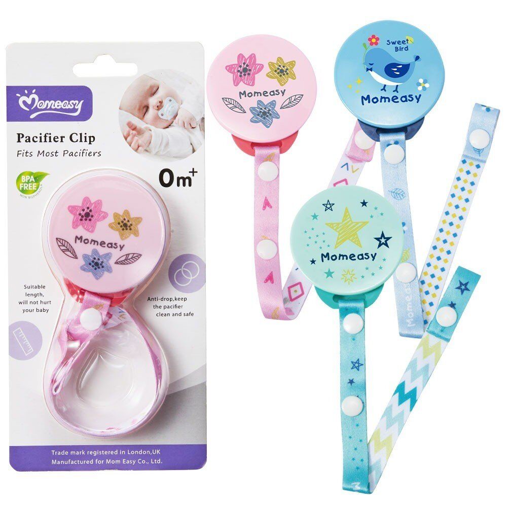 Momeasy Pacifier Clip Dummy Holder 0m+ - Random Design and Colour Supplied Pack of 6