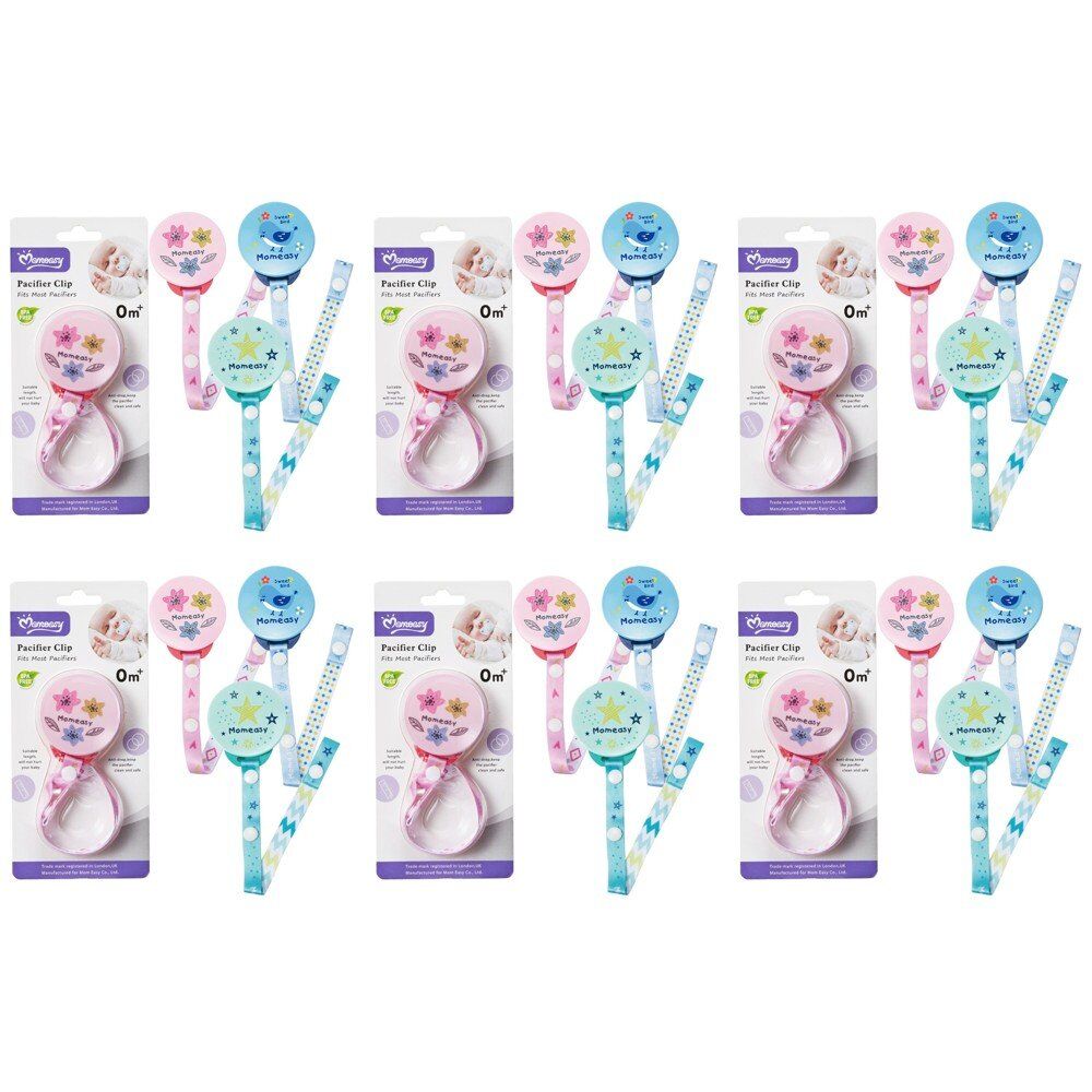 Momeasy Pacifier Clip Dummy Holder 0m+ - Random Design and Colour Supplied Pack of 6