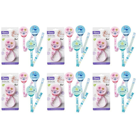 Momeasy Pacifier Clip Dummy Holder 0m+ - Random Design and Colour Supplied Pack of 6