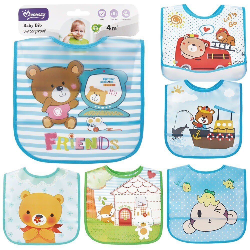 Momeasy Waterproof EVA Baby Bib Teddy Bear Prints 4m+ - Random Design Supplied Pack of 2