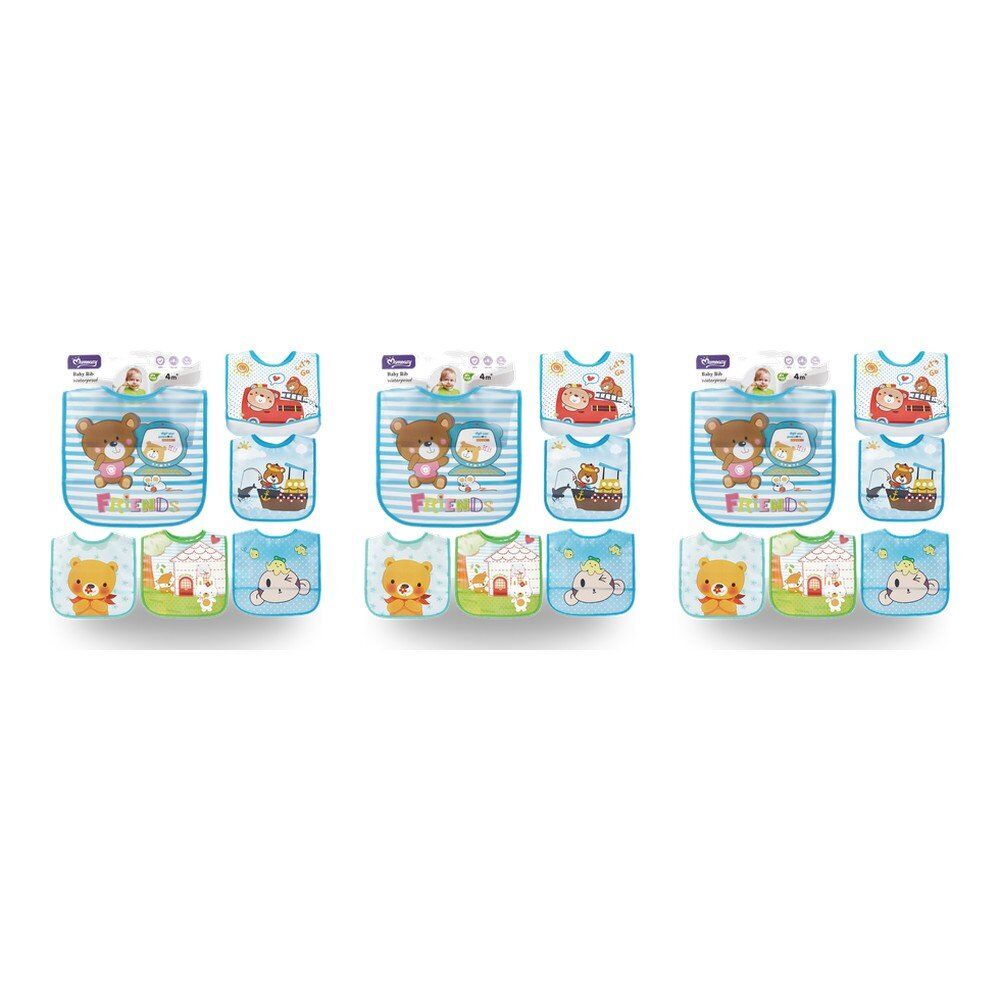 Momeasy Waterproof EVA Baby Bib Teddy Bear Prints 4m+ - Random Design Supplied Pack of 3