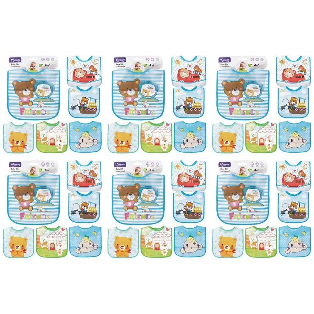 Momeasy Waterproof EVA Baby Bib Teddy Bear Prints 4m+ - Random Design Supplied Pack of 6