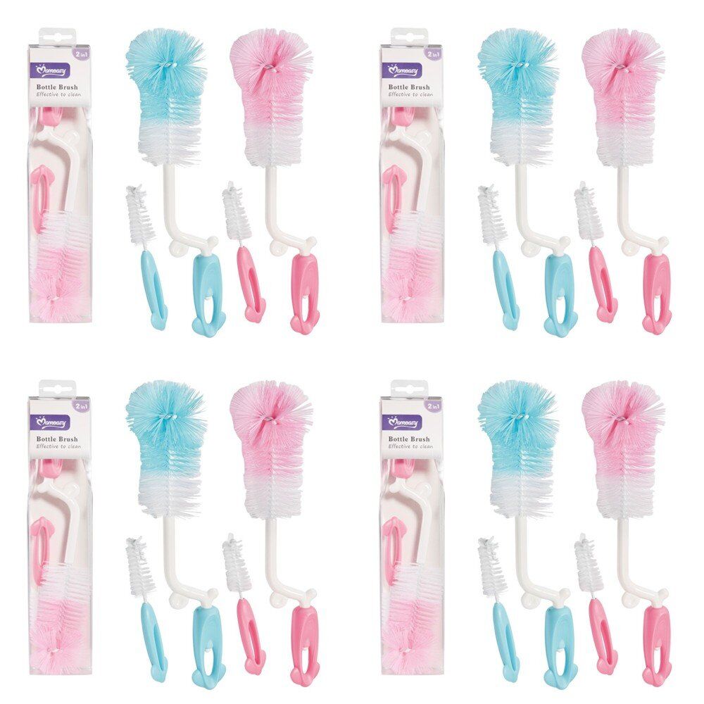 Momeasy 2 in 1 Baby Bottle Brush with Teat Brush - Random Colour Supplied Pack of 4