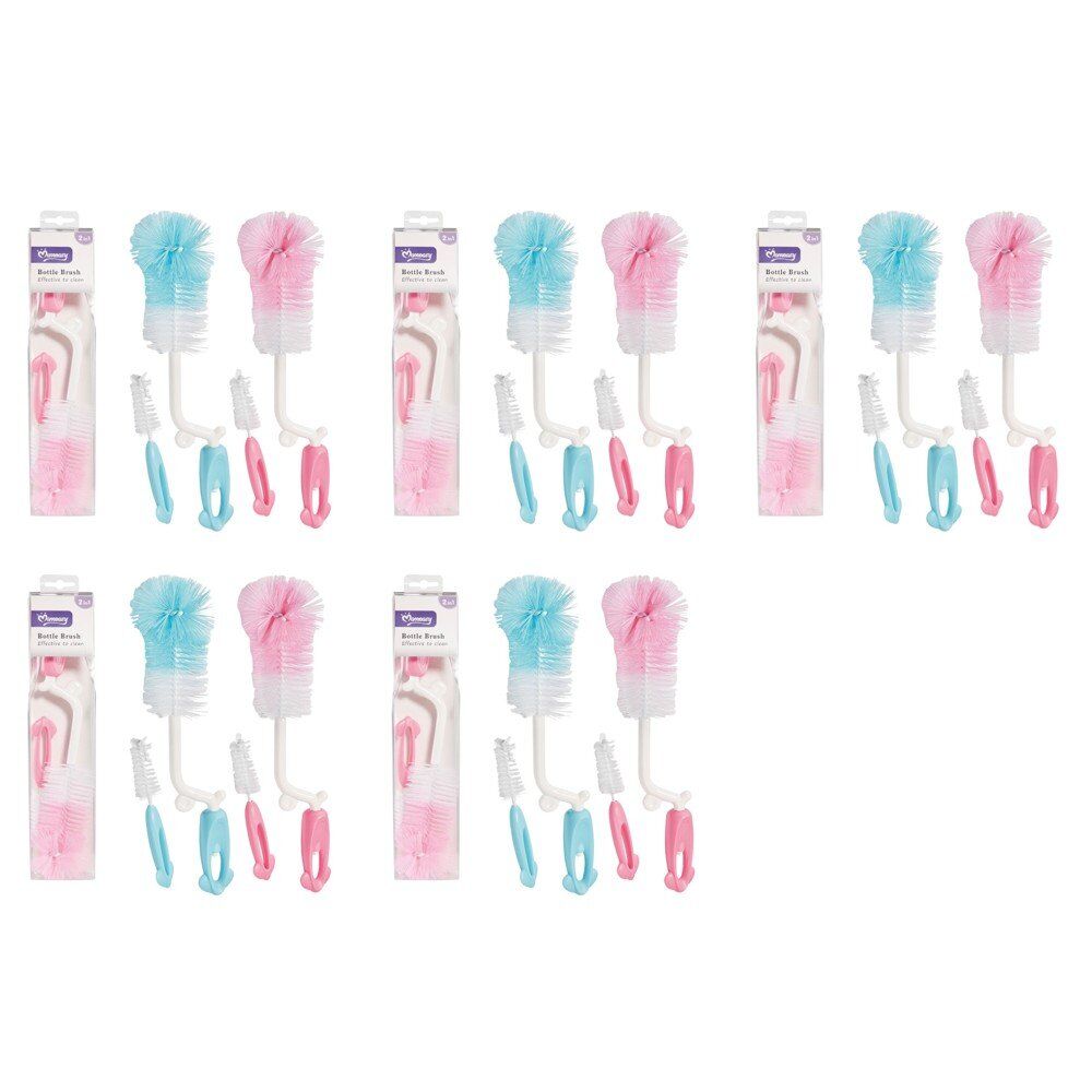 Momeasy 2 in 1 Baby Bottle Brush with Teat Brush - Random Colour Supplied Pack of 5