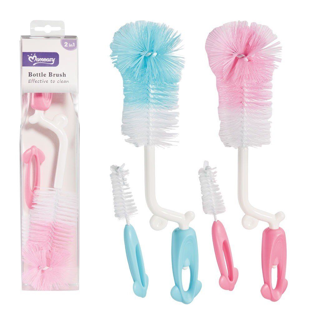 Momeasy 2 in 1 Baby Bottle Brush with Teat Brush - Random Colour Supplied