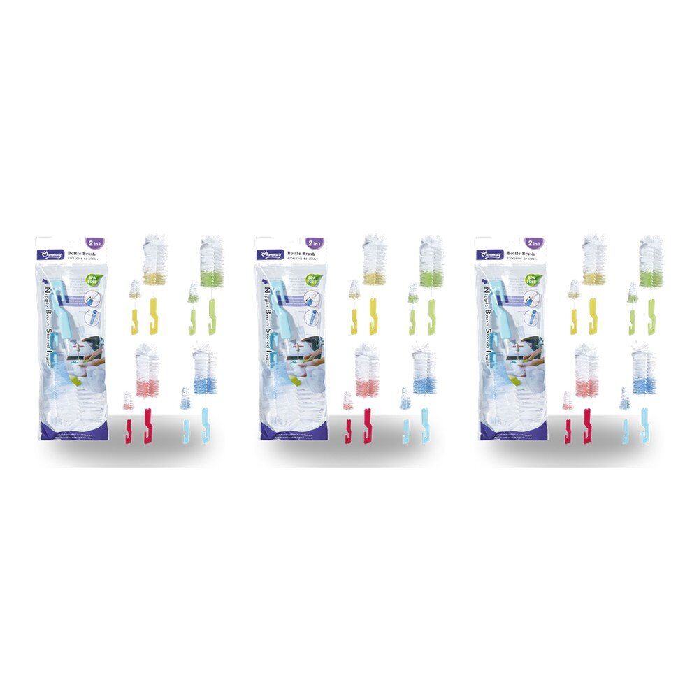 Momeasy 2 in 1 Bottle Brush Set with Teat Brush Stored Inside - Random Colour Supplied Bundle of 3