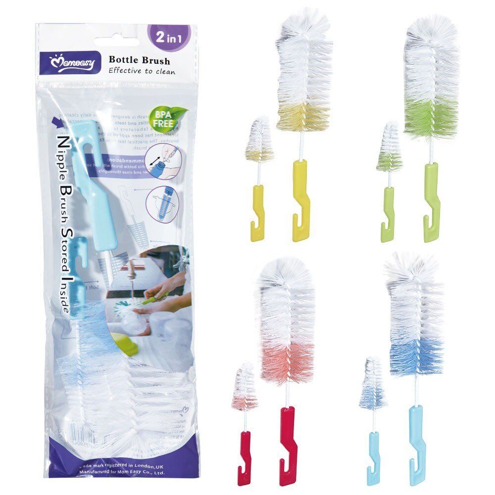 Momeasy 2 in 1 Bottle Brush Set with Teat Brush Stored Inside - Random Colour Supplied Bundle of 6