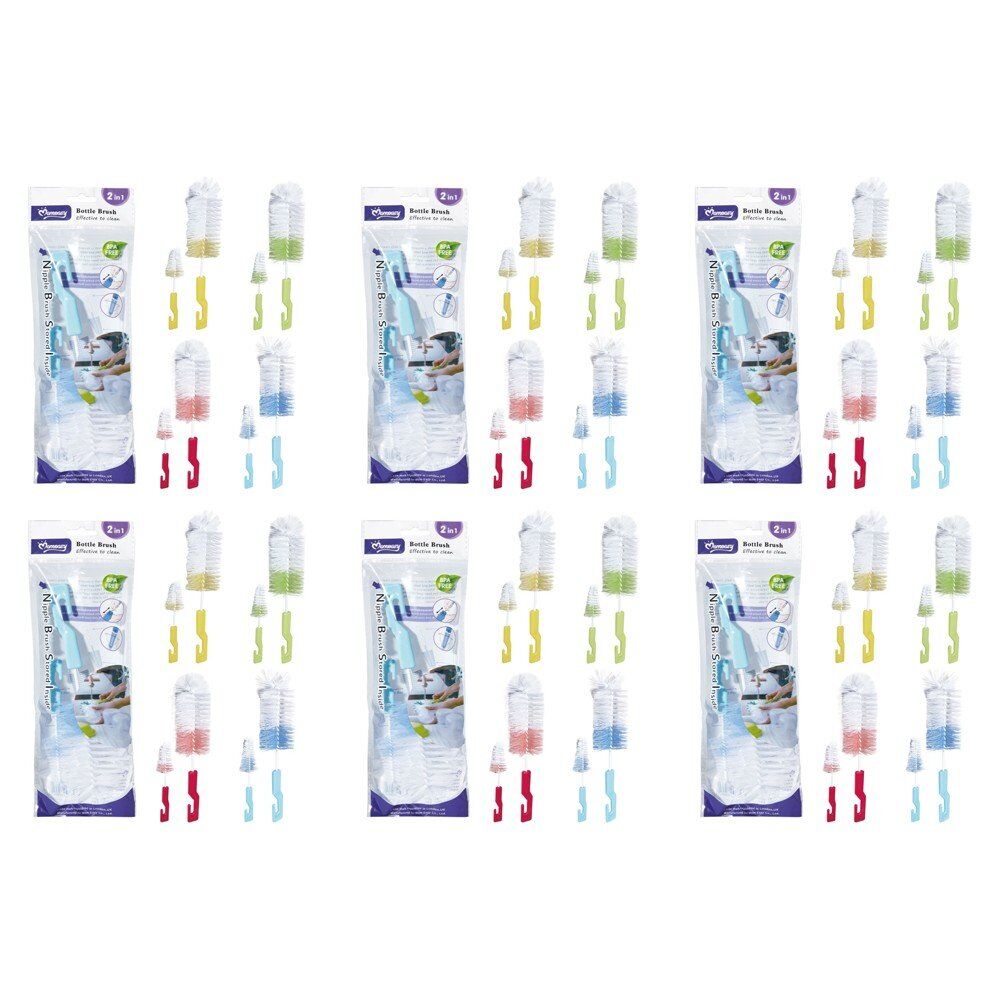 Momeasy 2 in 1 Bottle Brush Set with Teat Brush Stored Inside - Random Colour Supplied Bundle of 6
