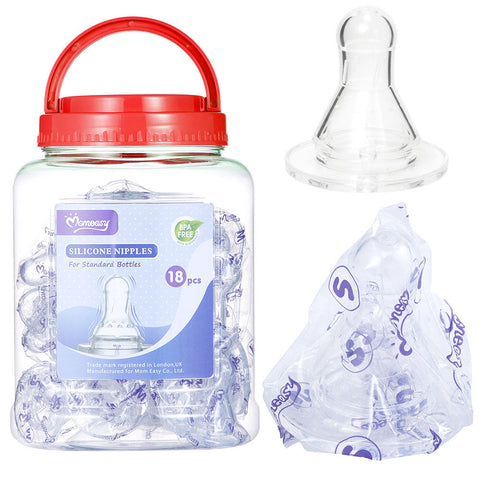 Momeasy Silicone Nipples 18 Pack BPA-Free Fast Flow 6+ Months Standard Bottles