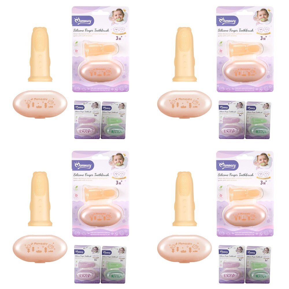 Momeasy Silicone Finger Toothbrush with Storage Case 3m+ - Random Colour Supplied Pack of 4