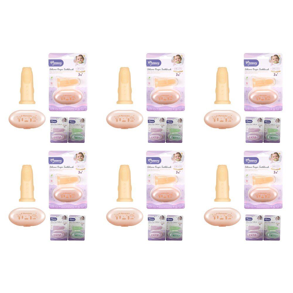 Momeasy Silicone Finger Toothbrush with Storage Case 3m+ - Random Colour Supplied Pack of 6
