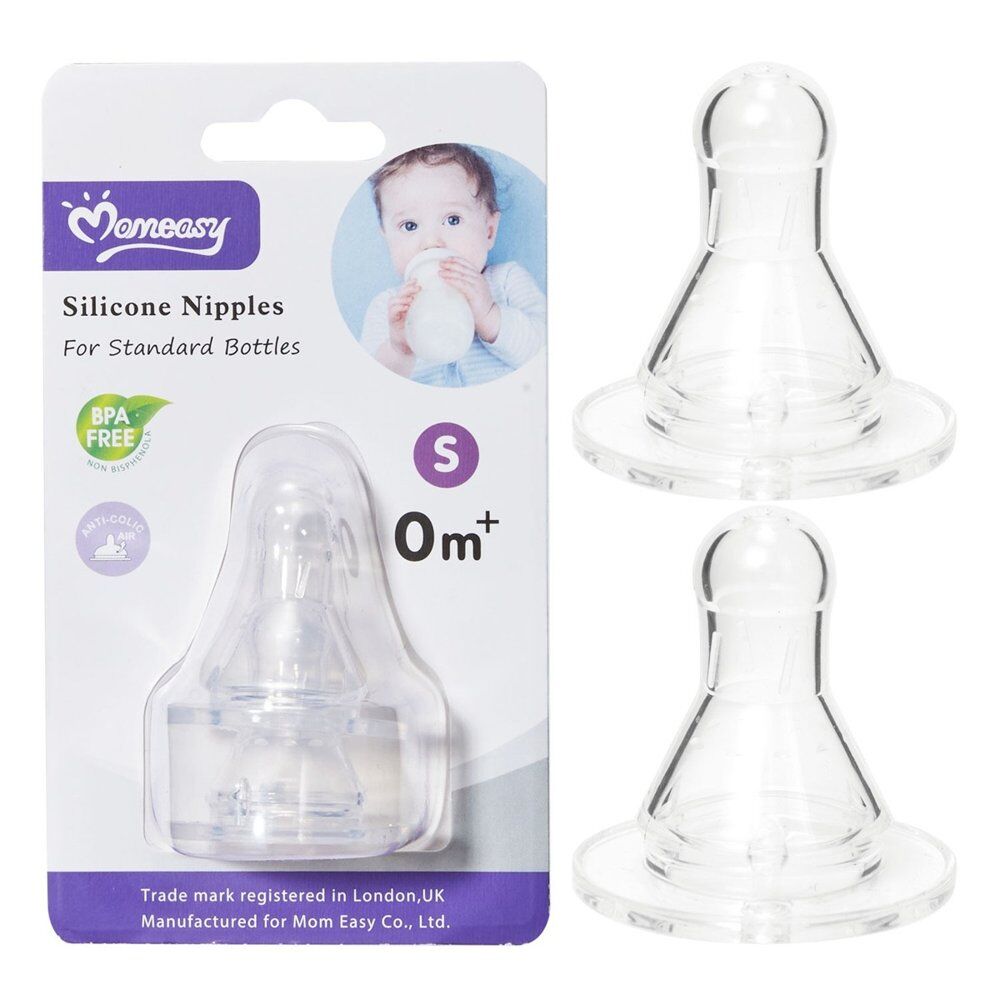Momeasy Silicone Teats 2 Pack Standard Neck Small Flow 0m+ Bundle of 6