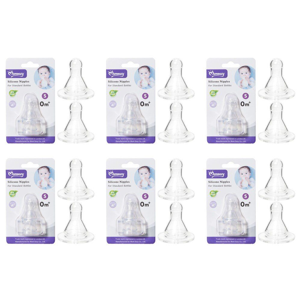 Momeasy Silicone Teats 2 Pack Standard Neck Small Flow 0m+ Bundle of 6