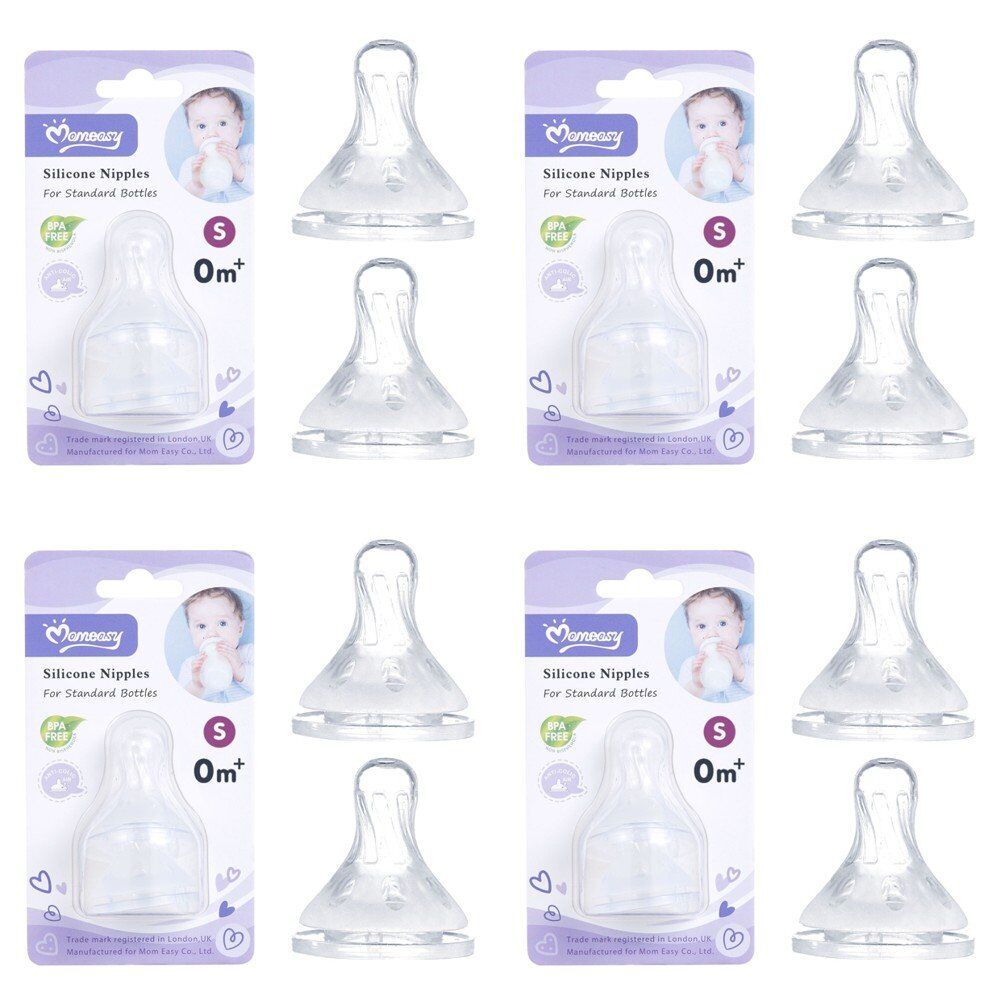 Momeasy Silicone Teats 2 Pack Standard Neck Small Flow 0m+ Ribbed Style Bundle of 4