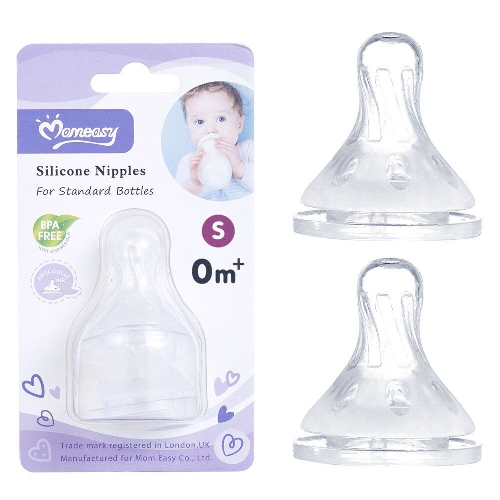 Momeasy Silicone Teats 2 Pack Standard Neck Small Flow 0m+ Ribbed Style Bundle of 5