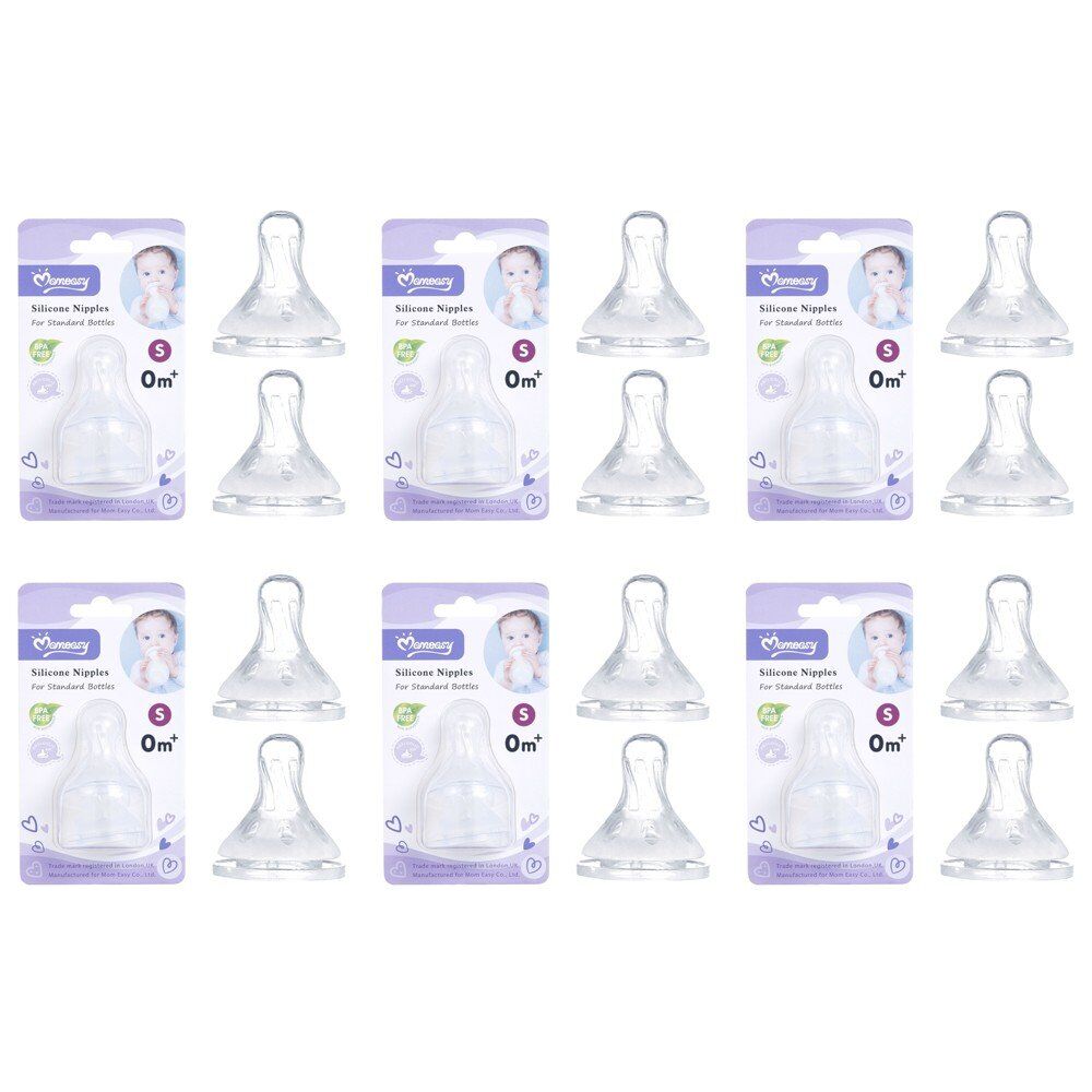 Momeasy Silicone Teats 2 Pack Standard Neck Small Flow 0m+ Ribbed Style Bundle of 6
