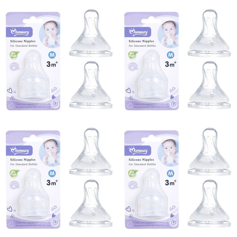 Momeasy Silicone Teats 2 Pack Standard Neck Medium Flow 3m+ Ribbed Style Bundle of 4