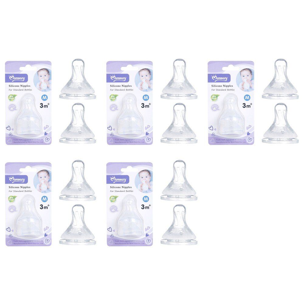 Momeasy Silicone Teats 2 Pack Standard Neck Medium Flow 3m+ Ribbed Style Bundle of 5