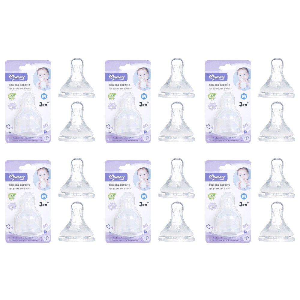 Momeasy Silicone Teats 2 Pack Standard Neck Medium Flow 3m+ Ribbed Style Bundle of 6