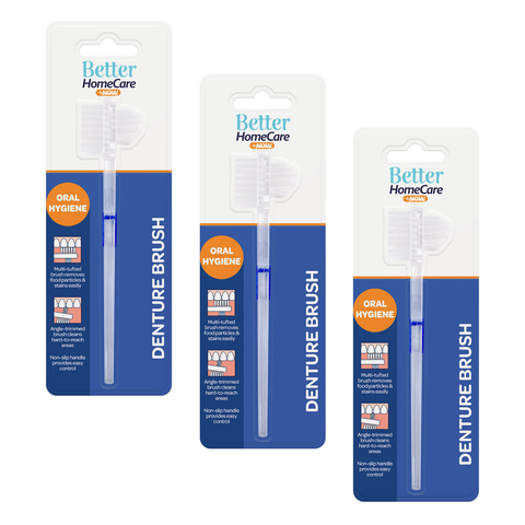 Better HomeCare Now Denture Brush 3 Pack Dual Head Straight Handle