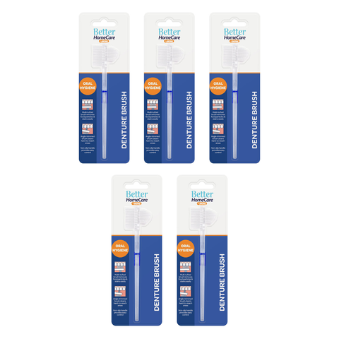 Better HomeCare Now Denture Brush 5 Pack Dual Head Straight Handle Bundle