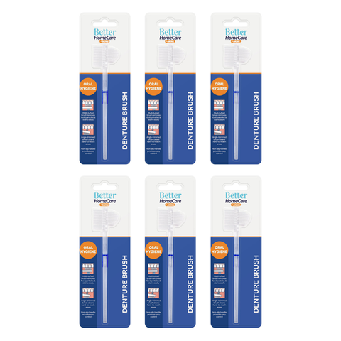 Better HomeCare Now Denture Brush 6 Pack Dual Head Straight Handle
