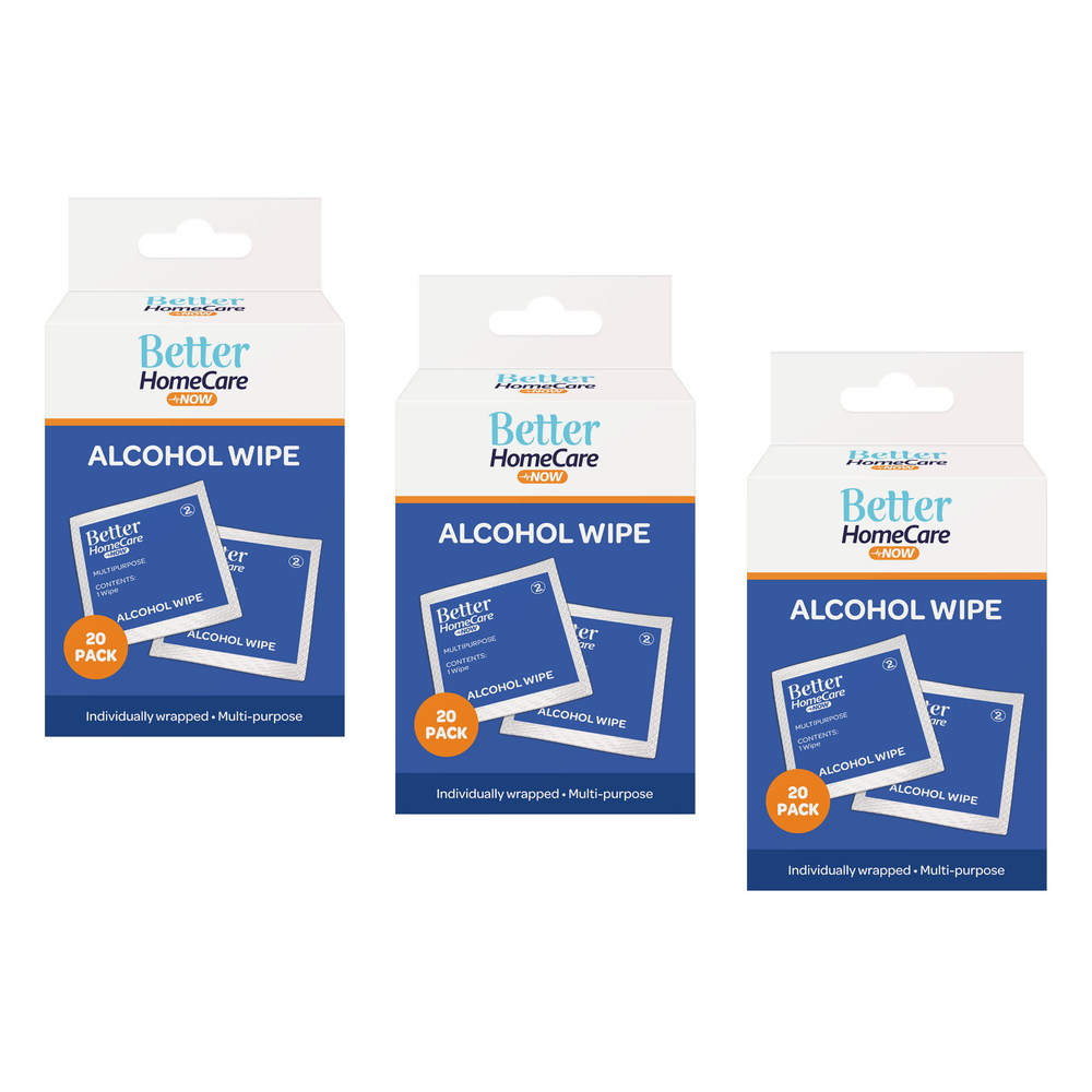 Better HomeCare Now Alcohol Wipes 20 Pack Bundle of 3 Individually Wrapped