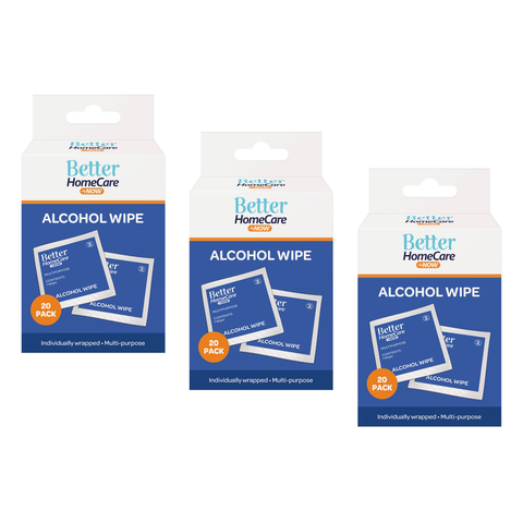 Better HomeCare Now Alcohol Wipes 20 Pack Bundle of 3 Individually Wrapped