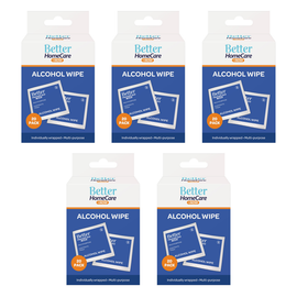 Better HomeCare Now Alcohol Wipes 5 Pack Individually Wrapped Multipurpose