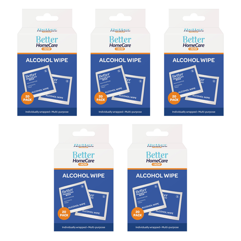 Better HomeCare Now Alcohol Wipes 5 Pack Individually Wrapped Multipurpose