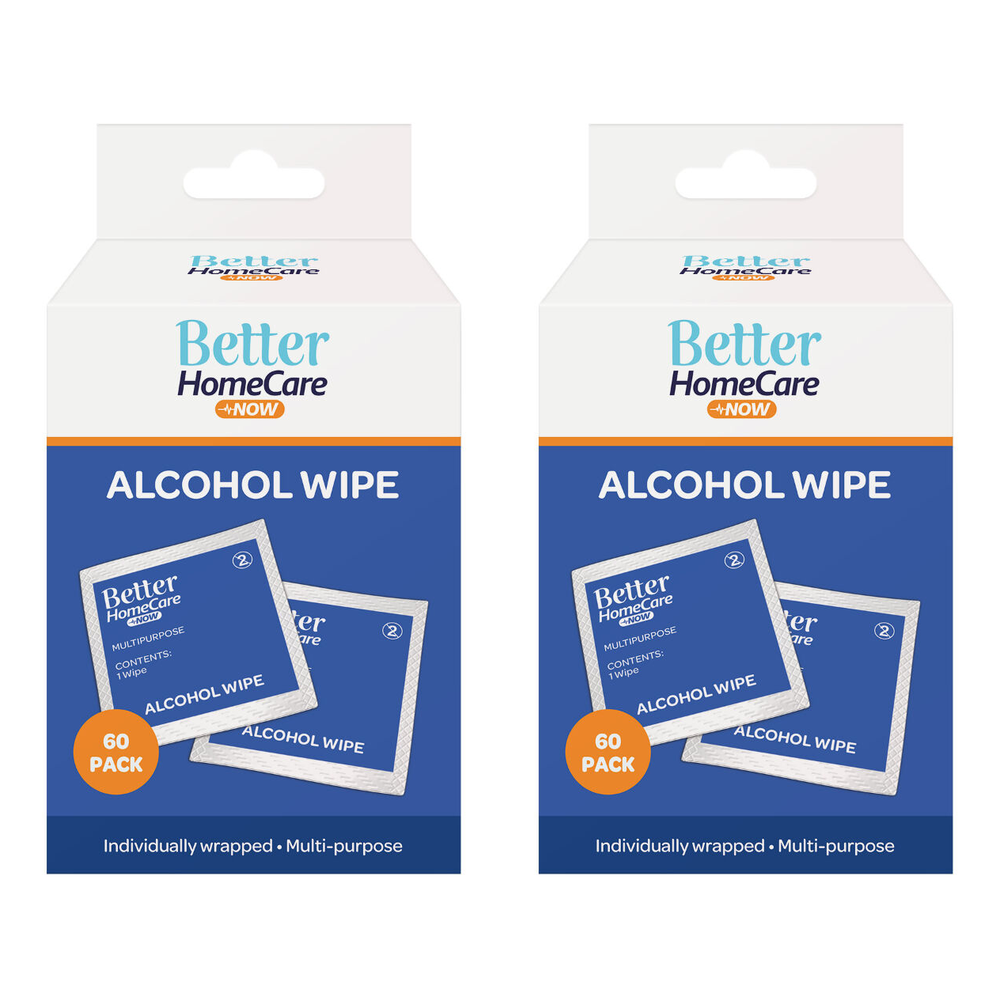 Better HomeCare Now Alcohol Wipes 2 Pack 60pc Individually Wrapped Multi Use