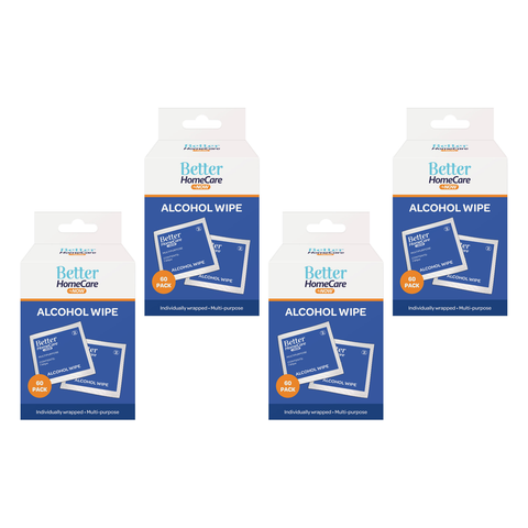 Better HomeCare Now Alcohol Wipes 60 Pack Bundle of 4 Individually Wrapped