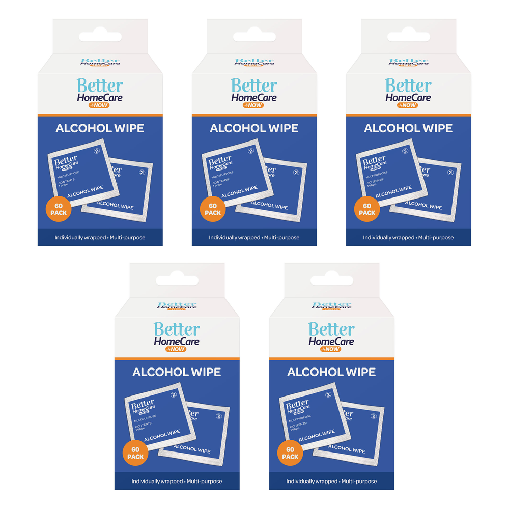 Better HomeCare Now Bundle of 5 60 Pack Alcohol Wipes Individually Wrapped