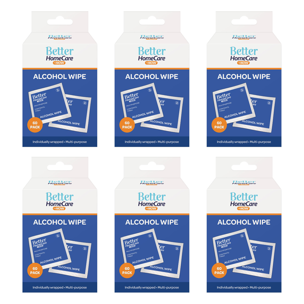 Better HomeCare Now Alcohol Wipes 60 Pack Bundle of 6 360 Wipes Wrapped