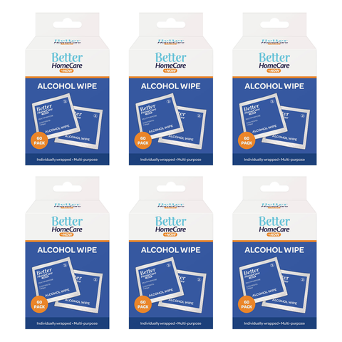 Better HomeCare Now Alcohol Wipes 60 Pack Bundle of 6 360 Wipes Wrapped
