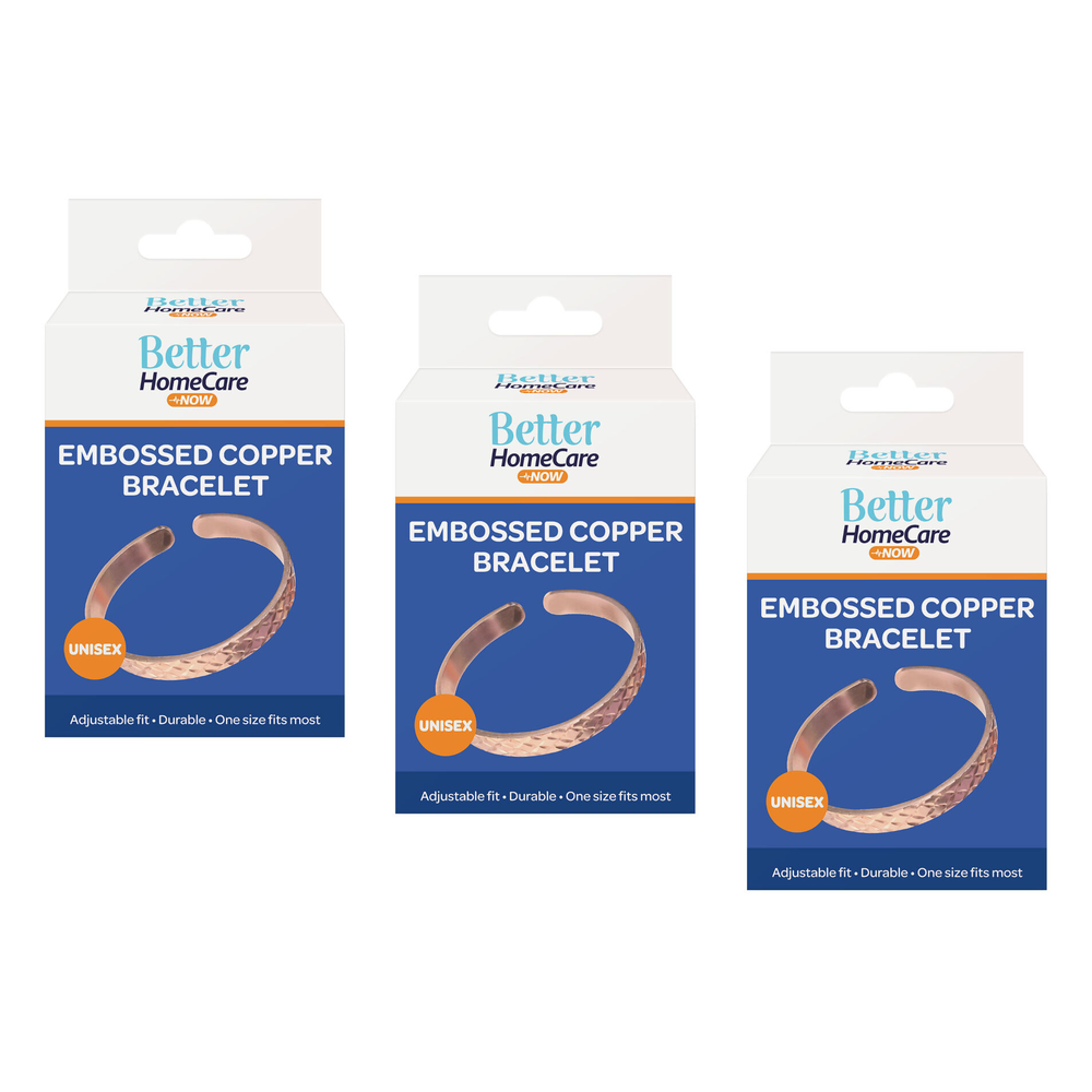 Better Home Care Now Copper Bangle Bundle 3 Pack Embossed Pure Copper
