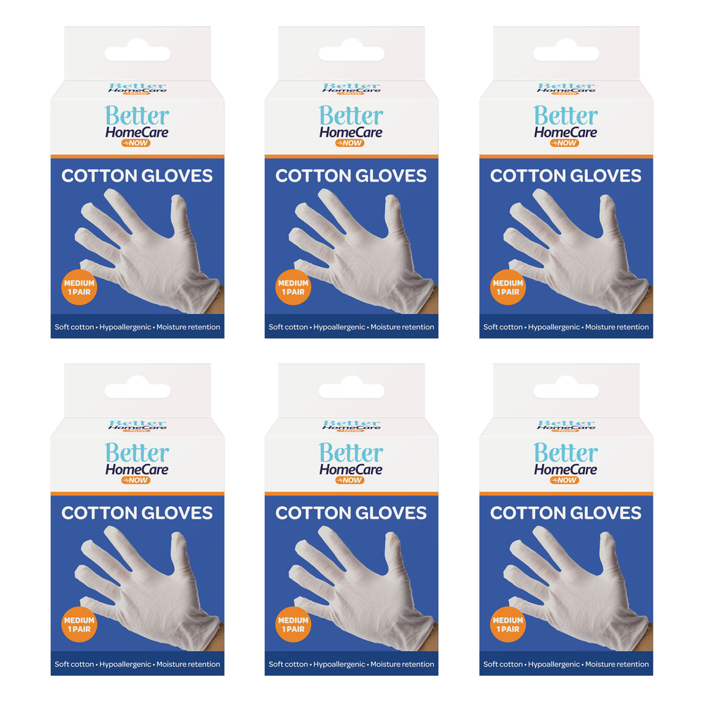 Better Home Care Now Cotton Gloves Medium Pack of 6 Bundle