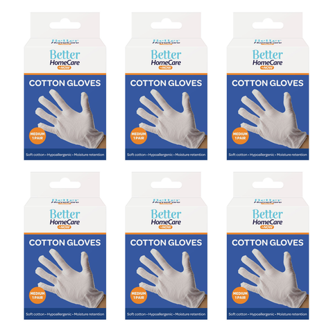 Better Home Care Now Cotton Gloves Medium Pack of 6 Bundle