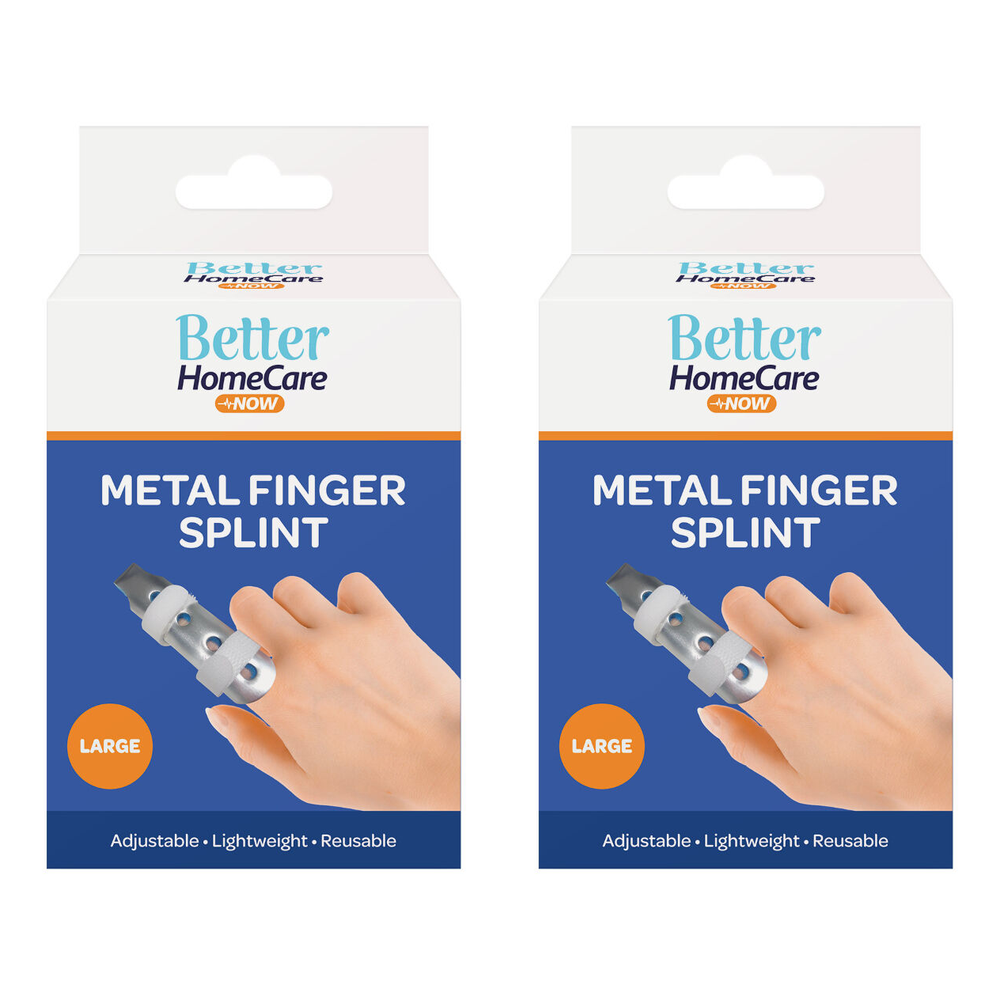Better HomeCare Now Metal Finger Splint Large 2 Pack Hook and Loop Straps