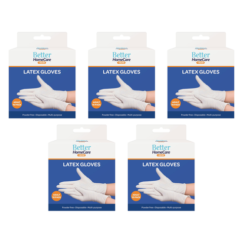 Better Home Care Now Latex Gloves 10pc Large 23.5 x 12.5cm Bundle of 5