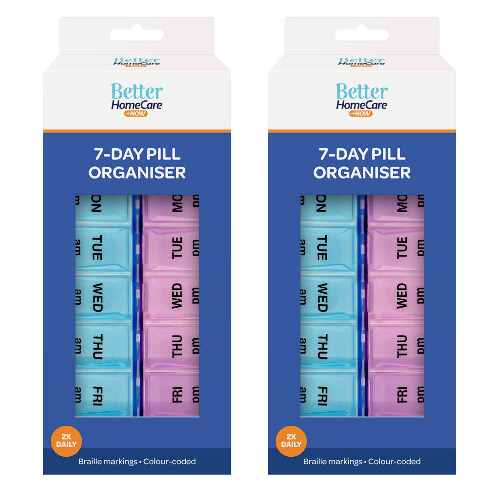 Better Home Care Now 7 Day AM PM Pill Box Organiser Pack of 2 18 x 9 x 3cm