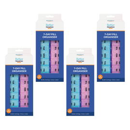 Better Home Care Now 7 Day AM PM Pill Box Organiser Bundle of 4 18 x 9 x 3 cm