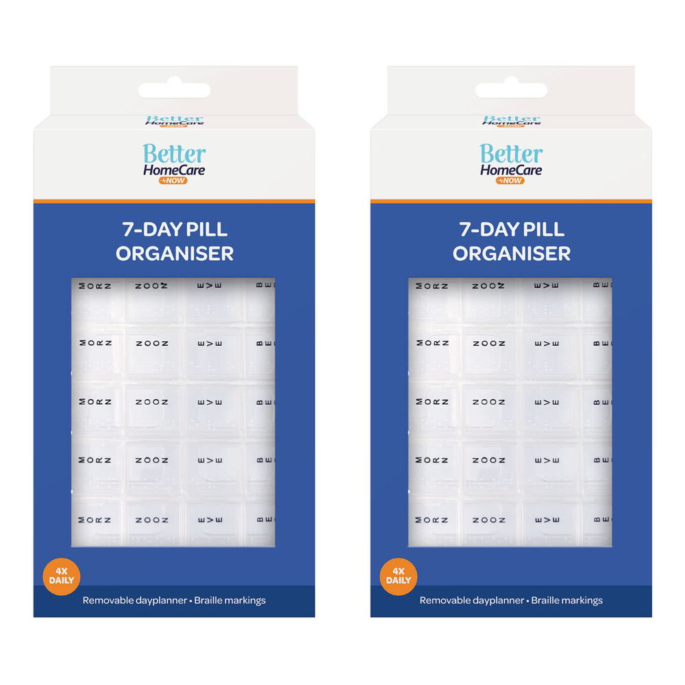 Better HomeCare Now 7 Day Pill Boxes Tray 7 Daily Braille 4 Compartments