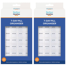 Better Home Care Now 7 Day Pill Boxes Tray 7 Daily Braille 4 Compartments