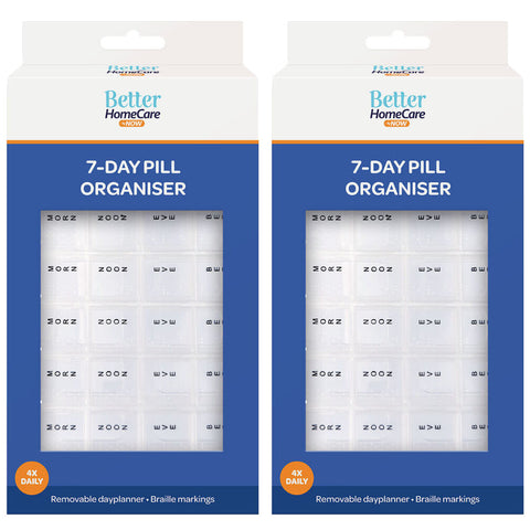 Better Home Care Now 7 Day Pill Boxes Tray 7 Daily Braille 4 Compartments