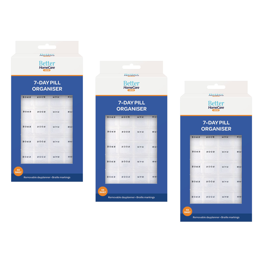 Bundle of 3 Better Home Care Now 7 Day Pill Box Tray 4 Compartments