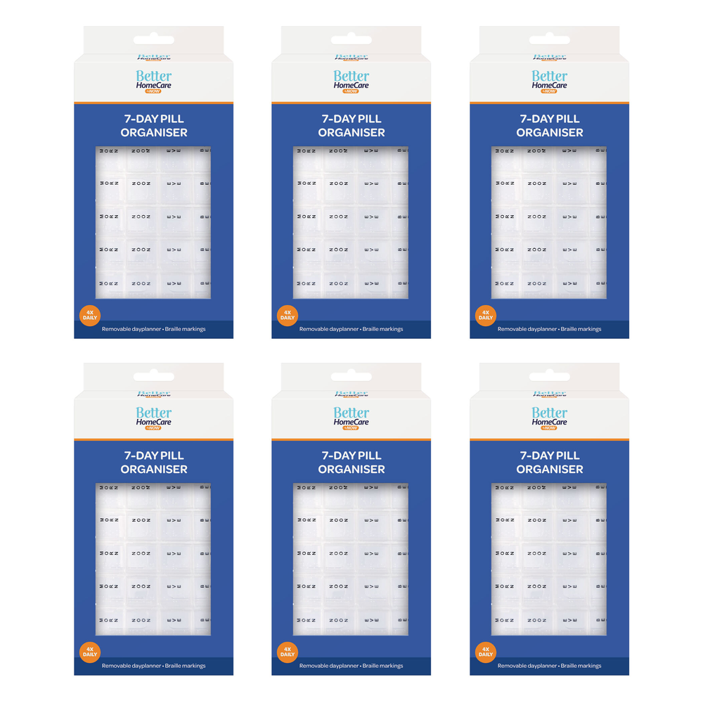 Better Home Care Now Bundle of 6 7 Day Pill Boxes Tray Braille 4 Compartments